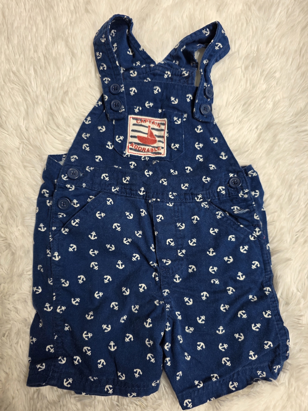 Kids Anchor Print Denim Blue Overalls -